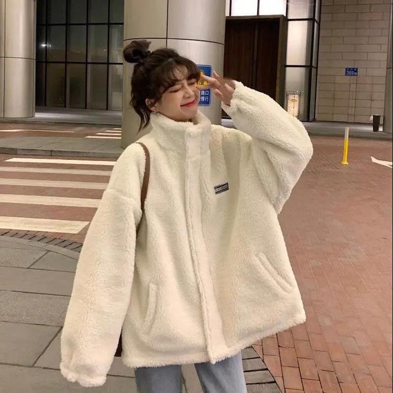 Women's Autumn and Winter All-match Plus Velvet Thick Coat Imitation Lamb Plush Loose Coat Women's Warm Plus Velvet Top