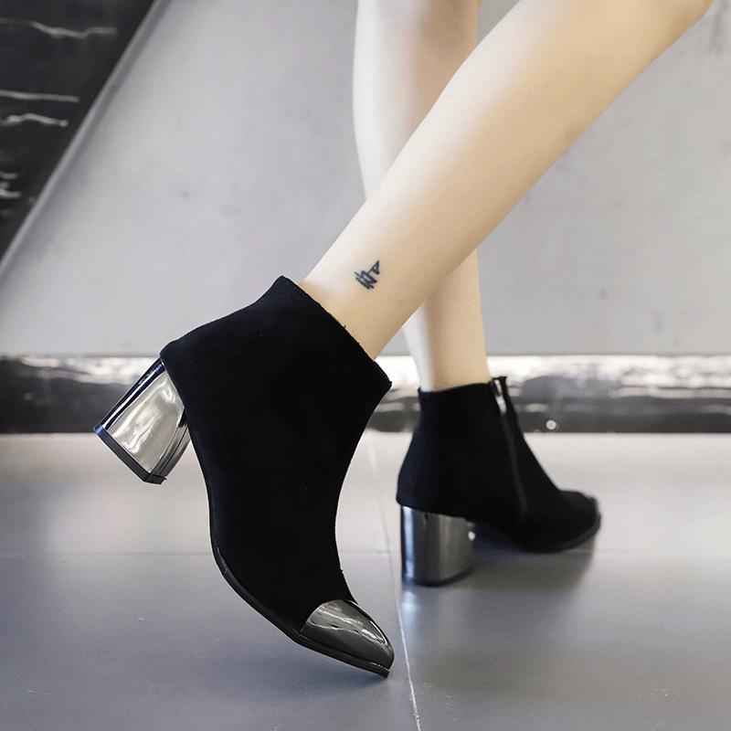 Women Ankle Boots Autumn Winter Red High Heels Boots Ladies Pointed Toe Leather Shoes for Woman