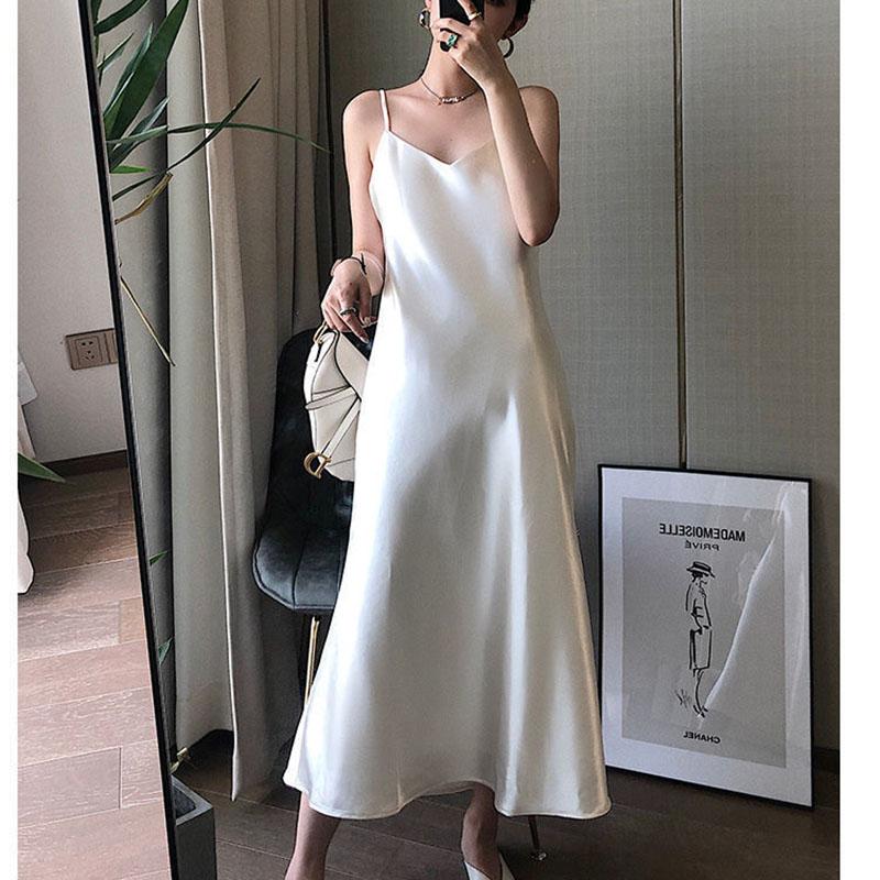 Sexy A-line Skirt Female Long Pajamas Skirt Spring and Summer Korean Style Temperament Satin Satin Dress