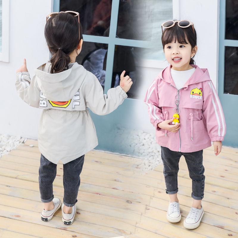 Autumn Girls Windbreaker Coat Baby Kids Cartoon Print Hooded Outwear Baby Kids Coats Jacket Clothing