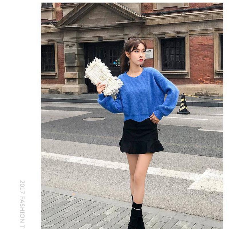 Autumn Winter Women's Knitted Pullovers Sweater O-NECK Lantern Sleeve Mink Cashmere Thick Keep Warm