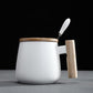 Mug with Lid Spoon Ceramic Drinking Cup Simple Retro Couple Home Milk Coffee Breakfast Cup