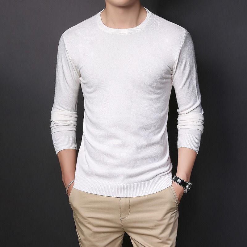 Fall/winter Sweater Men's Korean Pullover Round Neck Solid Color Sweater Thin Bottoming Shirt Low-neck Sweater