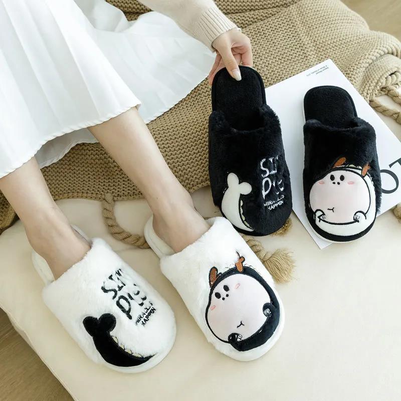 Autumn and Winter Warm Cotton Slippers Cute Pattern Flat Shoes Kitchen Bedroom Leisure Essential