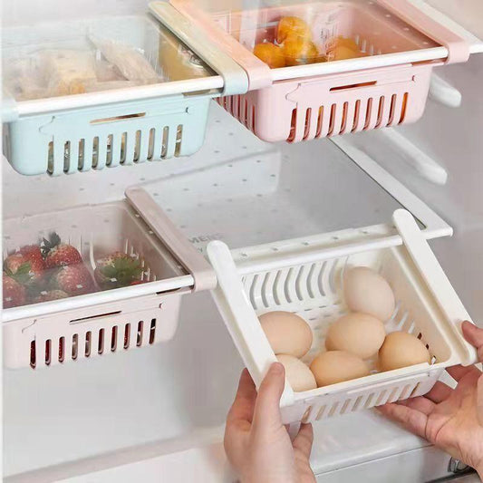 4Pcs Refrigerator Storage Basket Box Fresh-keeping Retractable Egg Storage Basket Drawer Pull-out Multifunctional Fruit Basket Hanging Artifact
