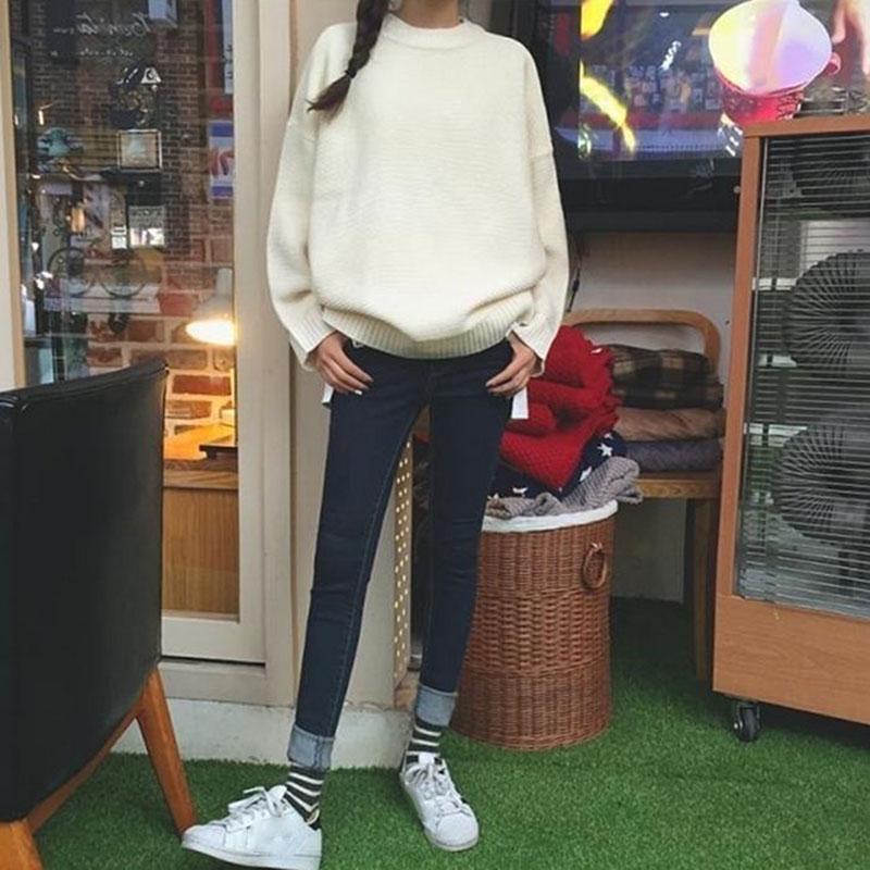 Autumn and Winter College Style Coat Solid Color Loose Top Knitted Long-sleeved Female Student Bottoming Shirt