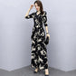 Black Suit Women's Summer Two-piece Suit Slim Wide-leg Pants + Long-sleeved Shirt Temperament Printed Suit Suit Women