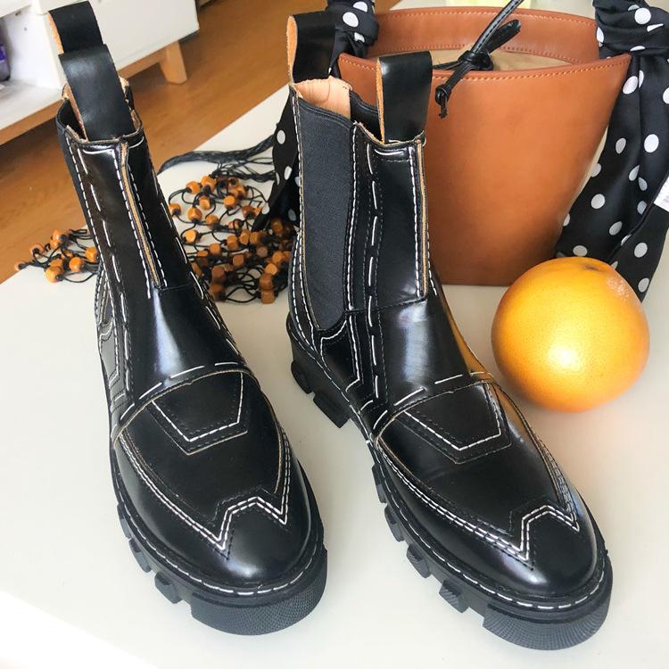 Women Boots Platform Chunky Shoes Black Pink Leather Chelsea Boots Ankle Booties Fashion Goth Punk Boots Woman Shoes