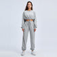 2 Piece Set Women Matching Sets Turtleneck Long Sleeve Crop Top Wide Leg Pant Outfits Solid Fitness Suit