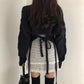 Hemp Pattern Retro Knitted Sweater Loose and Thin V-neck Jacket Short Solid Color Casual Top