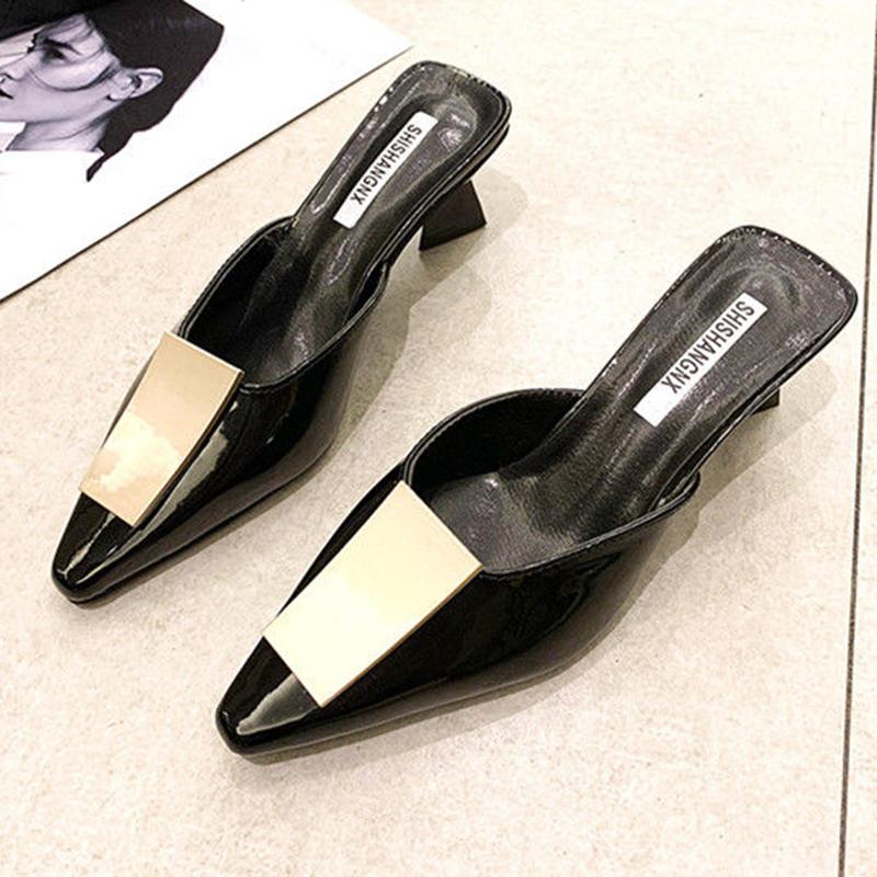 Pointed Half Slippers Women's Summer Wear Fashion All-match Thick Heel High Heel Sandals Muller Half Toe Shoes
