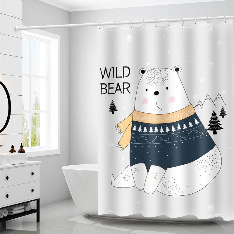 Nordic Bathroom Cartoon Shower Curtain Fabric Thickened Bathroom Waterproof and Mildew-proof Partition Curtain Hanging Curtain Shower Curtain