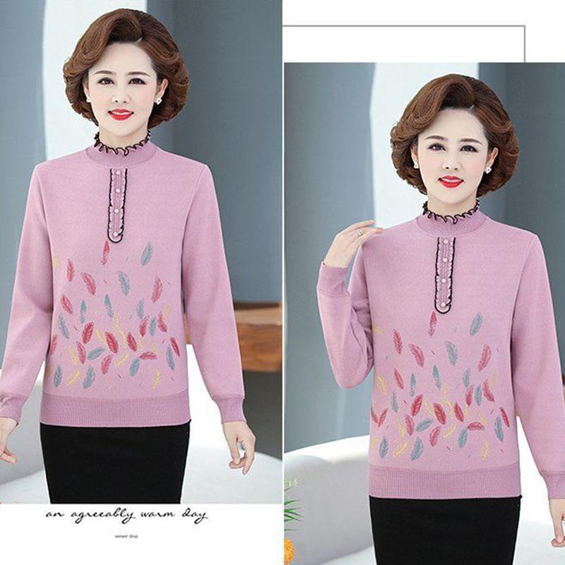 Autumn and Winter Thickened Velvet Sweater Knitted Long-sleeved Bottoming Shirt Middle-aged Pullover Casual Sweater