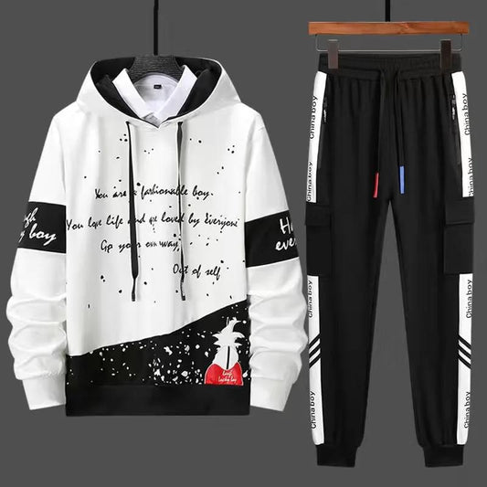 Spring Campus Sweater Suit Men Hooded Pullover Sports Suit Student Sportswear Casual Loose Clothing for Youth