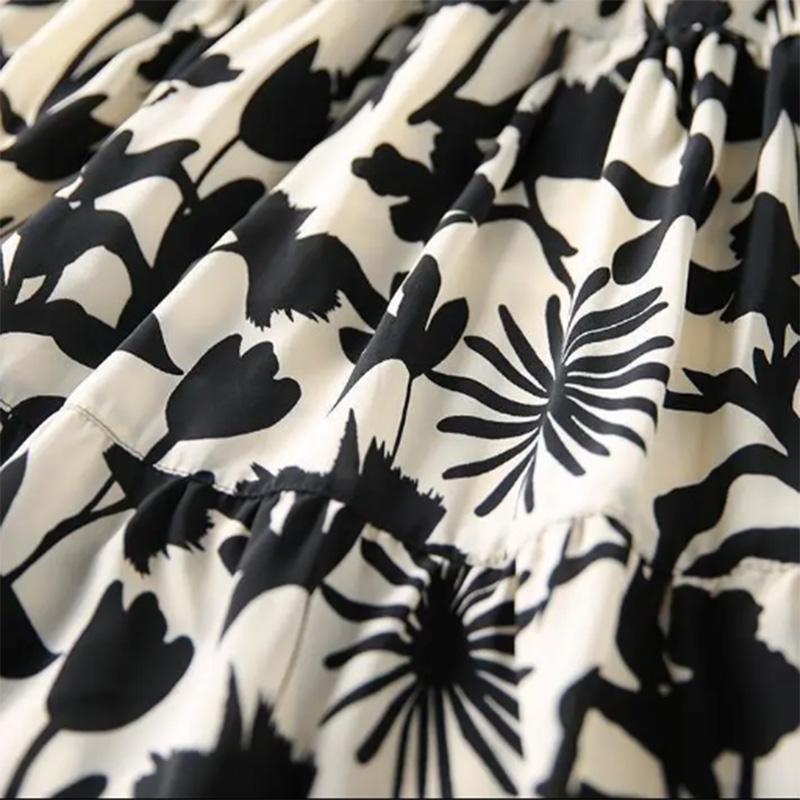 Women's Chiffon Drape A-line Skirt High Waist Skirt Summer Print Loose Mid-Length Mom Skirt Versatile