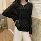 V-neck Knitted Sweater Hollow Loose Long-sleeved Thin Sunscreen Top Women's Blouse Tops Summer