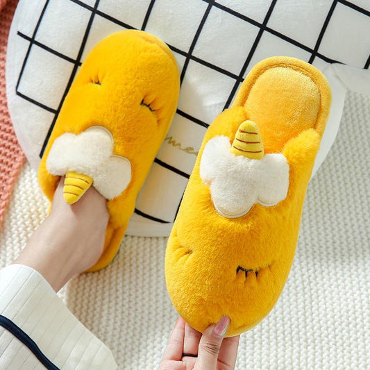 Autumn and Winter Pure Cotton Slippers Unicorn Design, Indoor Non-slip Soft-soled Shoes, Warm, Simple and Comfortable Casual Plush Cotton Shoes