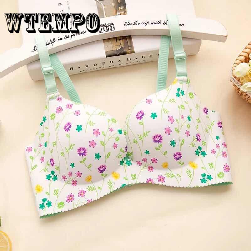 Sexy Woman Push Up Bra Seamless French Romantic Gathered Bra Printed Anima Bra Sweet