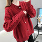 Autumn and Winter Cardigan Casual Jacket Fashion Knit Solid Color Sweater Loose-fitting Ladies Jacket