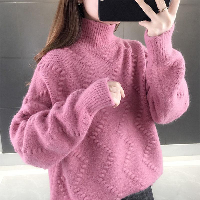 Autumn Winter Thick Sweater Women Knitted Ribbed Pullover Sweater Long Sleeve Turtleneck Jumper Soft Warm