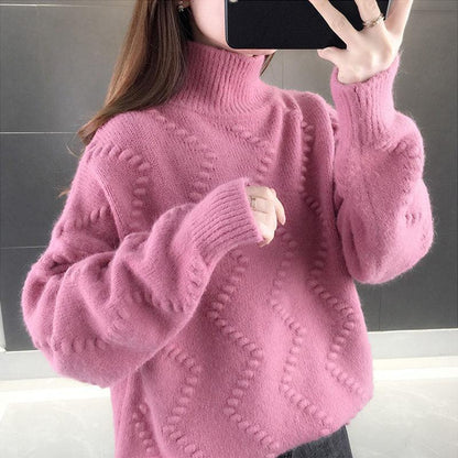 Autumn Winter Thick Sweater Women Knitted Ribbed Pullover Sweater Long Sleeve Turtleneck Jumper Soft Warm