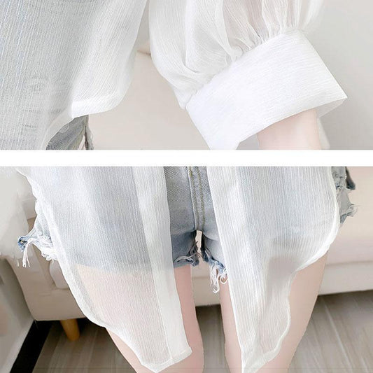 Chiffon Doll Sleeve Cardigan Women's Thin Sun Protection Shirt Short Outer Shawl Loose Top Thin Coat