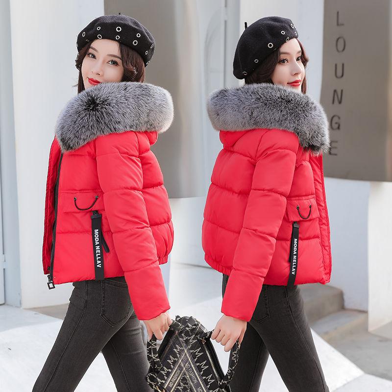 Women's Solid Color Down Jacket Mid-length Korean Loose Thick Coat Warm Cotton Coat Big Fur Collar Winter Clothes Quilted Coat
