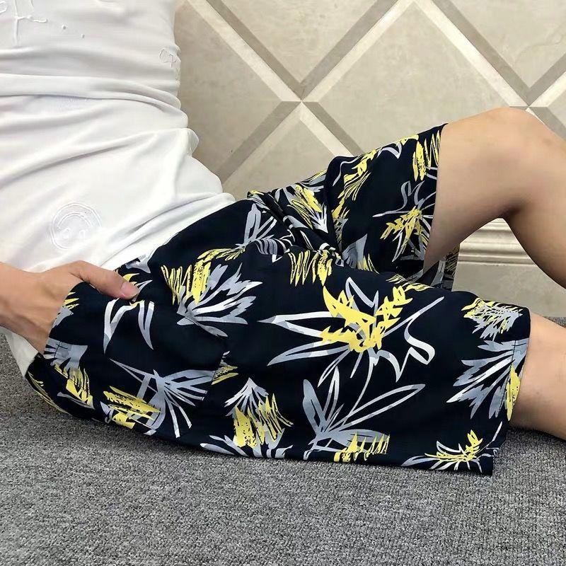 Thin Men's Pajama Pants Five-point Pants Beach Pants Loose Plus Size Shorts Straight Pants Cotton Silk Rayon Pants