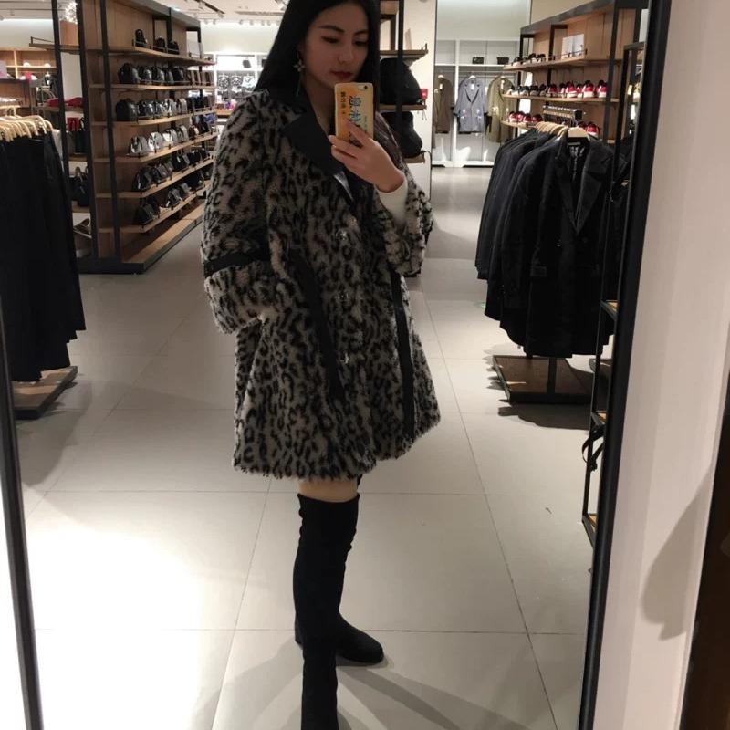 Winter Fashion Warmth Thick Leopard Grain Granular Fleece Faux Mink Fur Coat Women's Mid-length Slim Waist Coat Outwear
