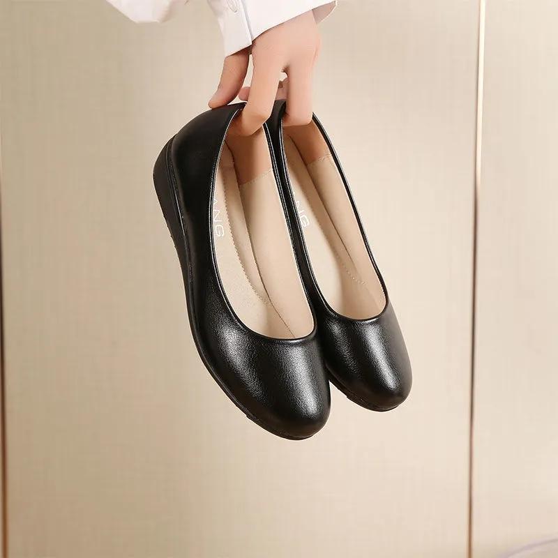 Women's Flat Shoes Leather Shoes Work Shoes Work Professional Flight Attendant Flat Shoes Comfortable Nurse Shoes Soft Bottom Mother Shoes
