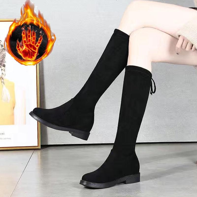 Zipper High Boots Women's High Heels Knight Boots But Knee Martin Boots Women's Shoes Mid-tube Boots Long Boots Winter Plus Velvet Boots