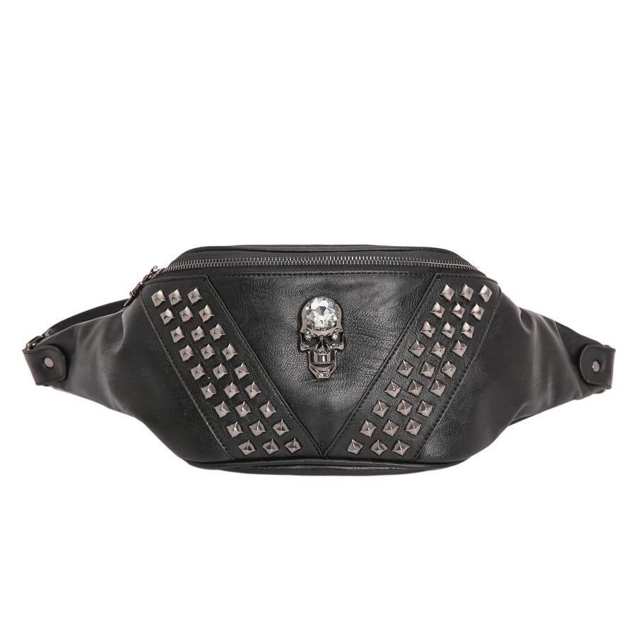 Hip Hop Waist Men and Women Leather Rivet Zircon Chest Bag Messenger Bag Sports Shoulder Bag