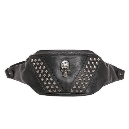 Hip Hop Waist Men and Women Leather Rivet Zircon Chest Bag Messenger Bag Sports Shoulder Bag