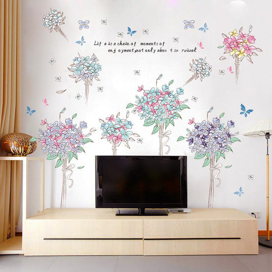 [hydrangea bouquet]  removable wall stickers PVC transparent film blue flower wallpaper for girls