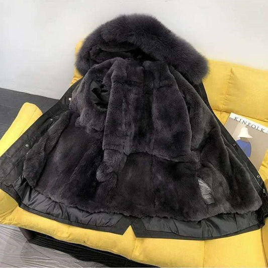 Winter Fur One Mid-length Men's Jacket Fashion Fox Fur Coat Thick Warm Parker Clothing