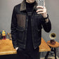 Winter Men's Denim Jacket Plus Size Korean Trend Warm Lamb Fur Collar Plus Velvet Thick Slim Jacket