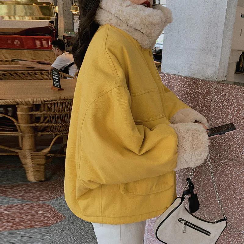 Winter Lamb Wool Coat Short Coat Korean Version Loose New Down Coat Oversize Women