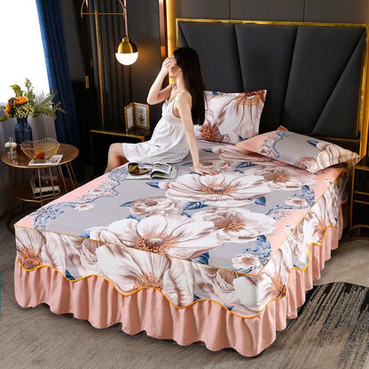 3pcs/set Cute Princess Style Sheets Korean Queen-size Bed Skirt Printed One-piece Sheets