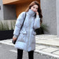 Glossy White Duck Down Jacket Women's Mid-length Loose Padded Jacket Stand-up Collar Bread Jacket