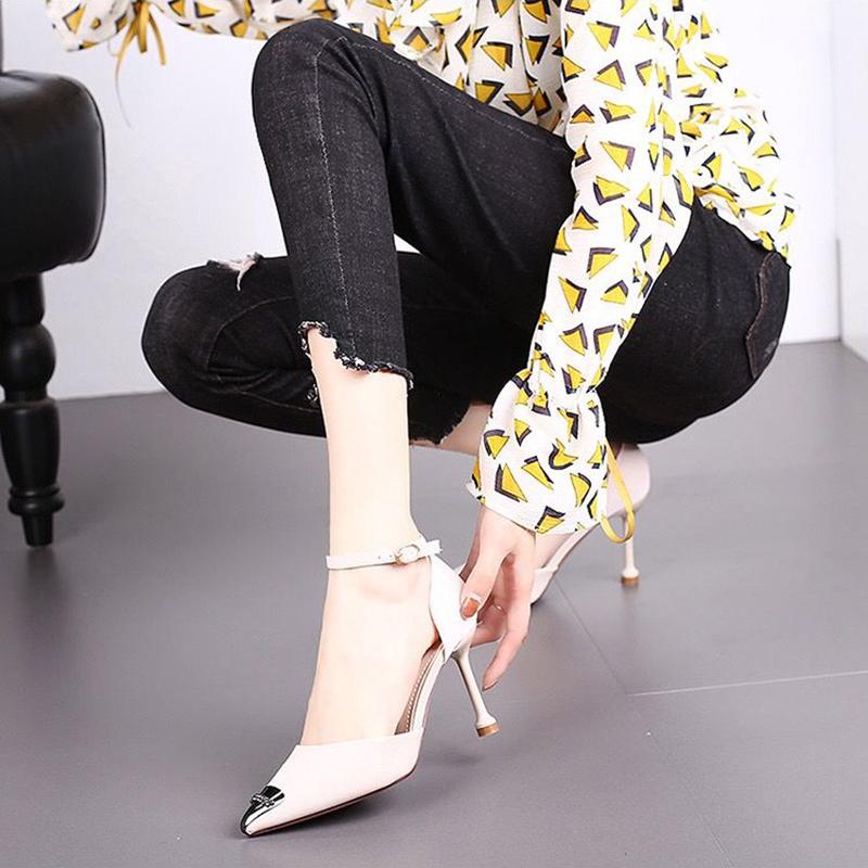 Spring  Autumn High Heels Stiletto Metal Pointed French Girl Sandals Stiletto All-match Single Shoes