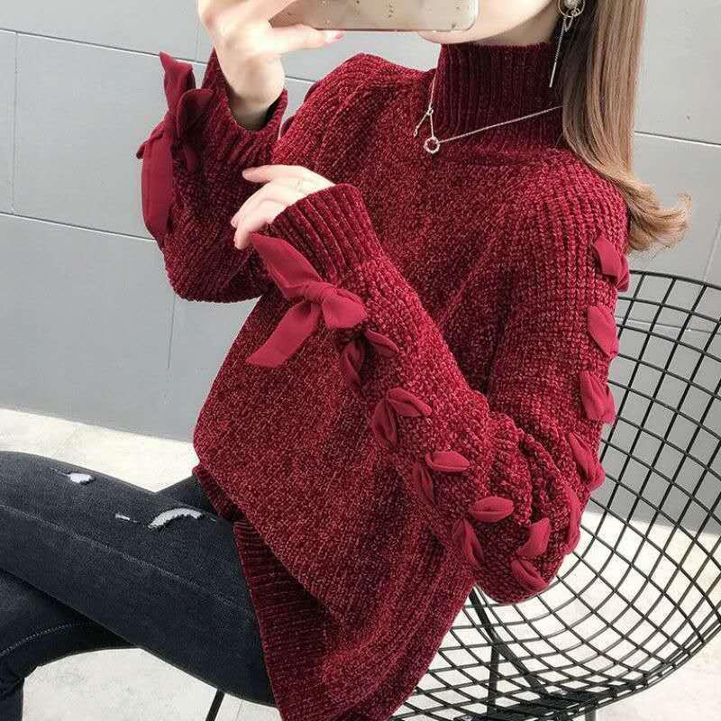 Autumn Winter  Women Fashion Sweater Casual Knitting Sweater Turtleneck Pullovers Loose Casual Long Sleeve Sweater