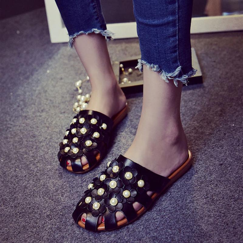 Half Slippers Women's Outer Wear Summer Fashion All-match Net Red Flat-bottomed Lazy Sandals and Slippers