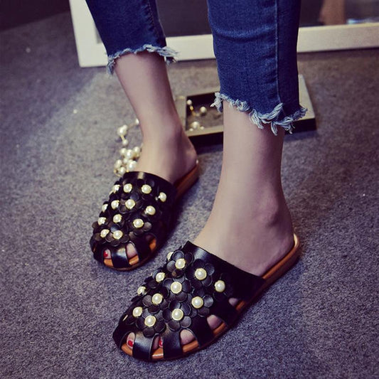 Half Slippers Women's Outer Wear Summer Fashion All-match Net Red Flat-bottomed Lazy Sandals and Slippers