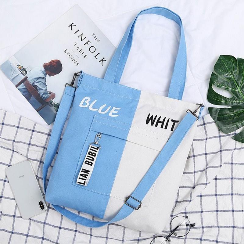 Women's Single Shoulder Canvas Bag College Student Class School Bag Korean Version All-match Crossbody Tote Bag