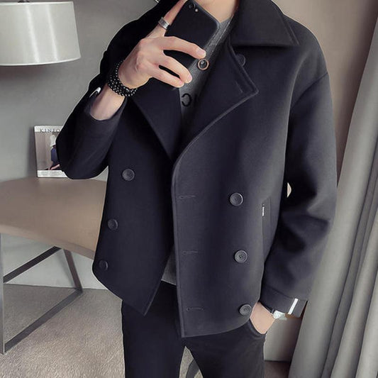 Men's Trench Coat Autumn and Winter Woolen Short Thickened Jacket British Style Korean Style Trendy Handsome Jacket