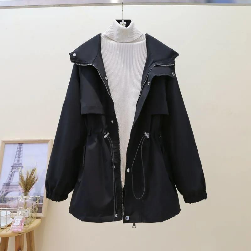 Windbreaker Women's Mid-length Hooded Jacket 2021 Spring and Autumn Korean Version Loose Waist Slimming Tooling Jacket