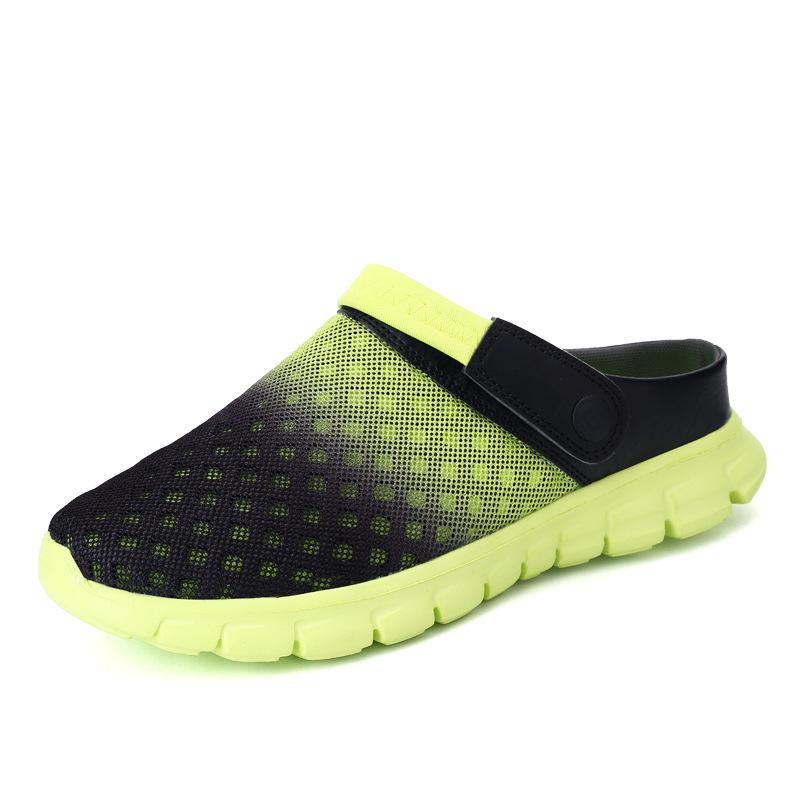 Summer Couple Mesh Sandals Casual Hollow Breathable Men's and Women's Beach Shoes Large Size Solid Color Half-slip Sandals