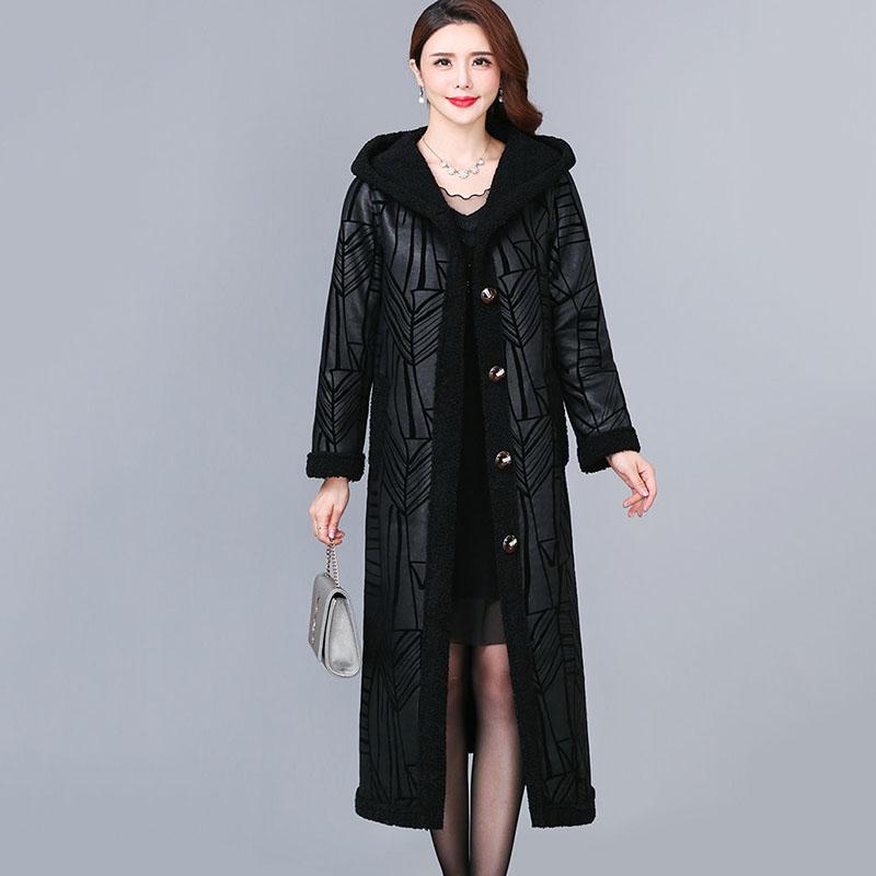 Winter Coat Mid-length Loose Fashion Ladies Plus Velvet Western Style V-neck Deerskin Velvet Coat Women
