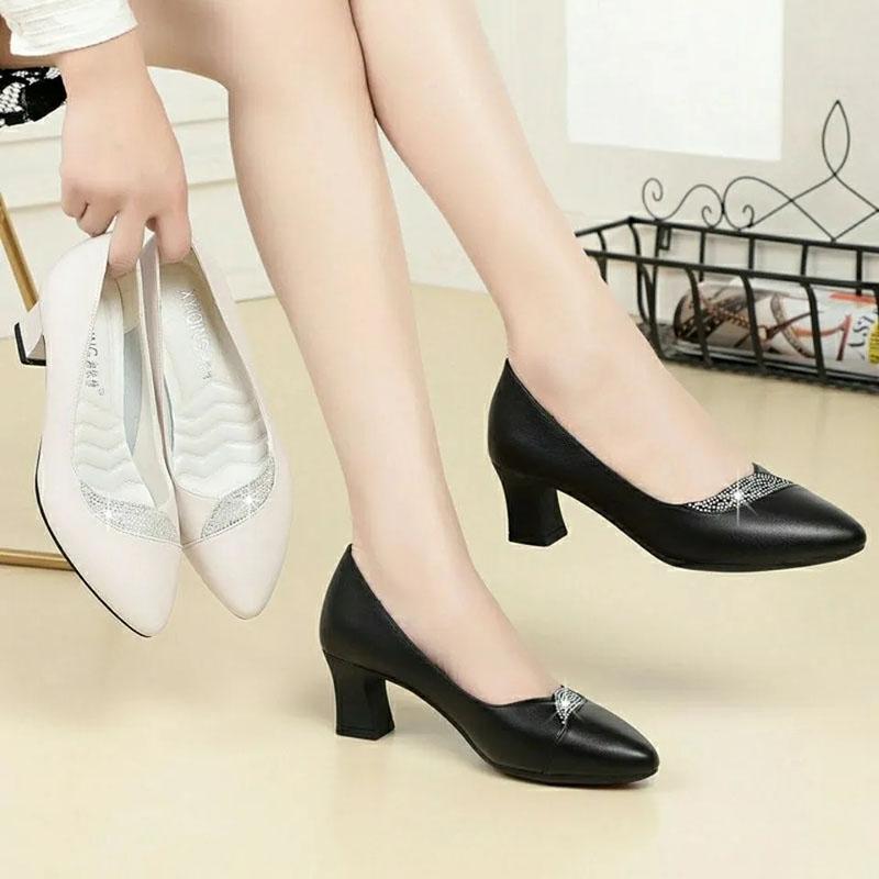 Spring and Summer Single Shoes Soft Bottom Shoes Thick with Casual Shoes Shallow Shoes Women's Shoes Black Leather Shoes