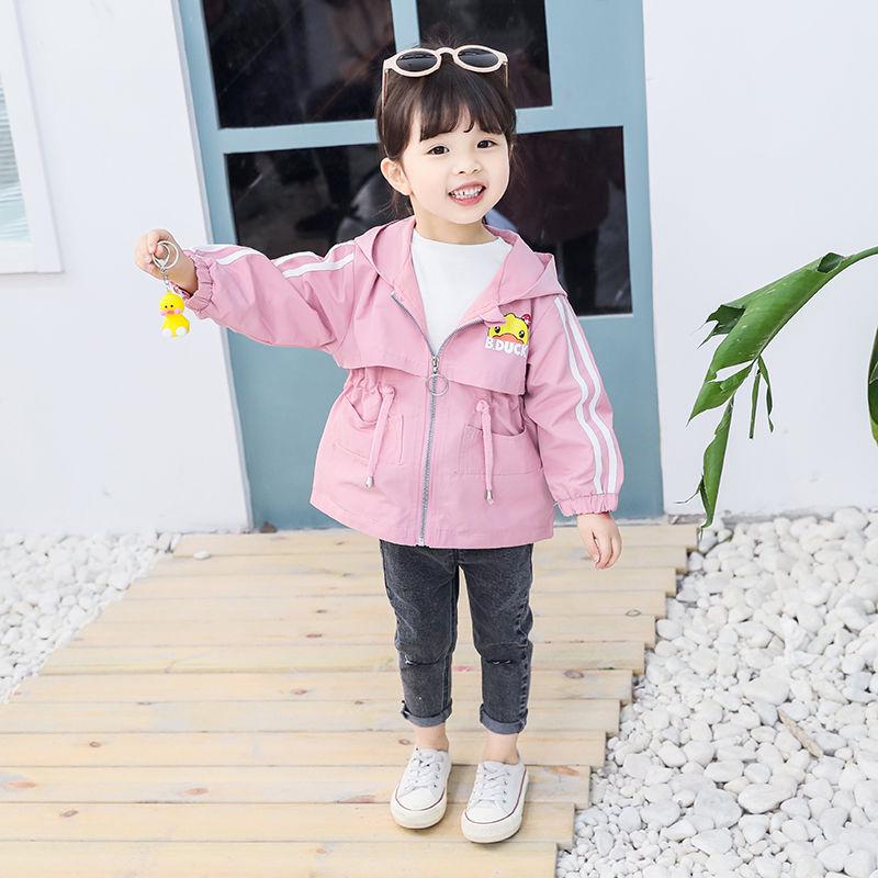 Autumn Girls Windbreaker Coat Baby Kids Cartoon Print Hooded Outwear Baby Kids Coats Jacket Clothing